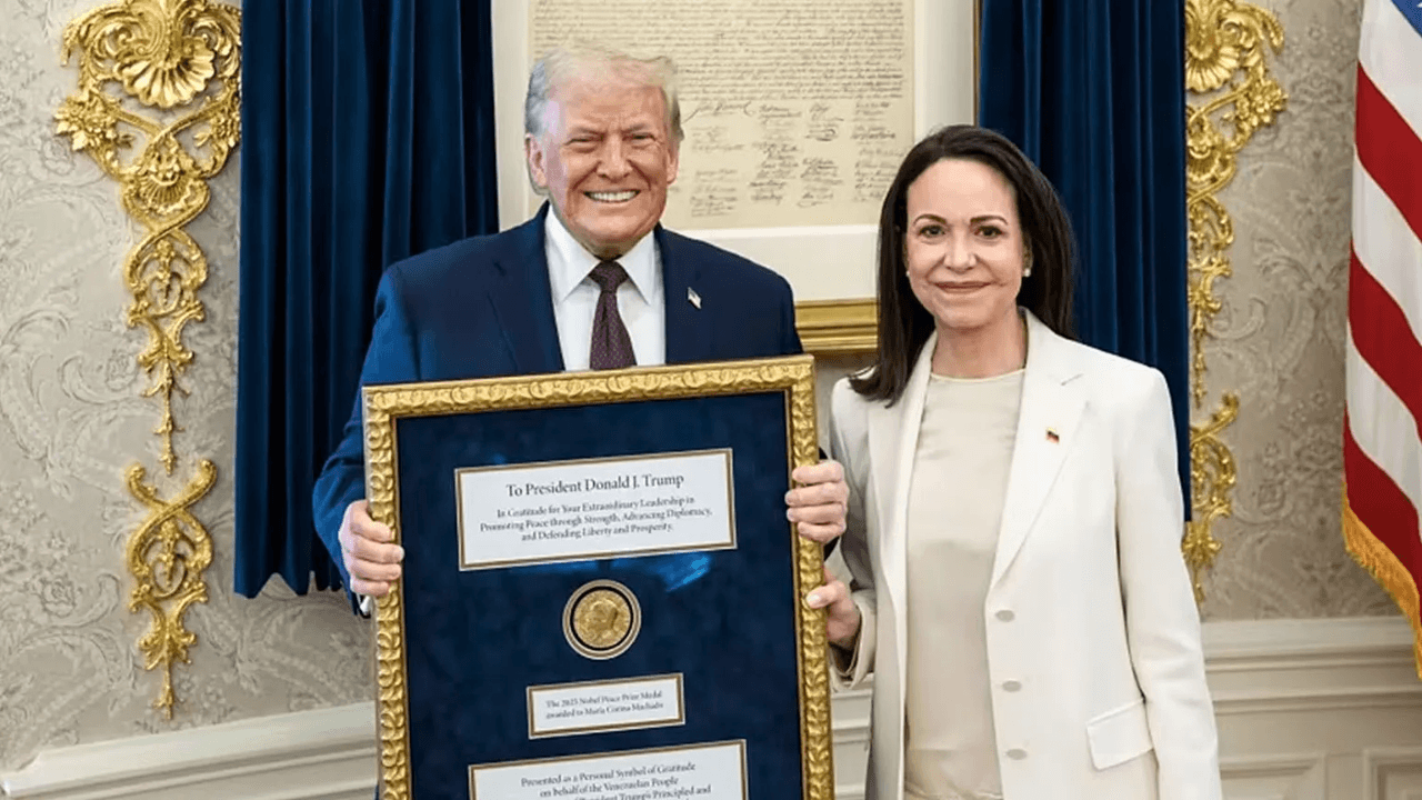 Maria Corina Machado Presents Donald Trump Her Nobel Peace Prize Medal But Cannot Transfer the Award