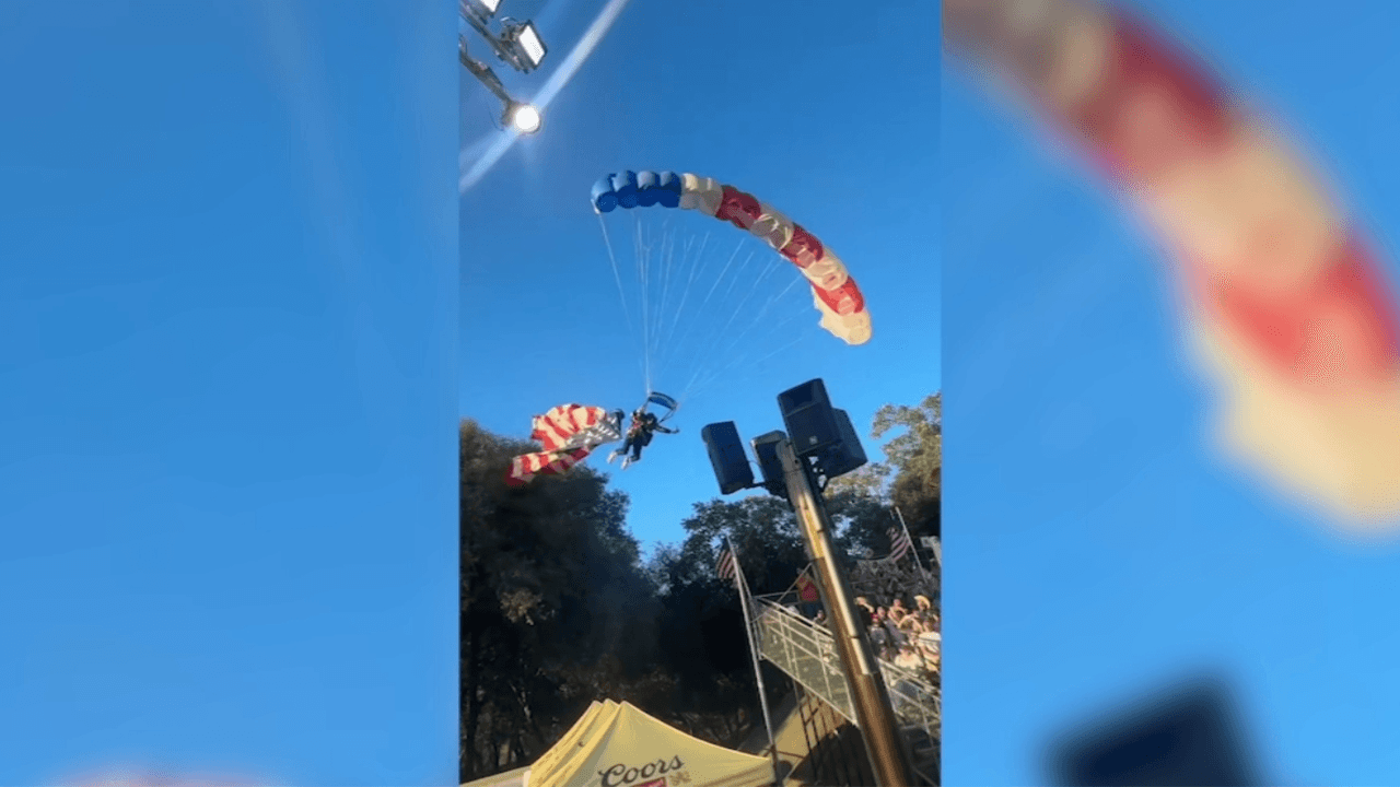 Skydiver Carrying American Flag Crashes Into Tent at Folsom Pro Rodeo