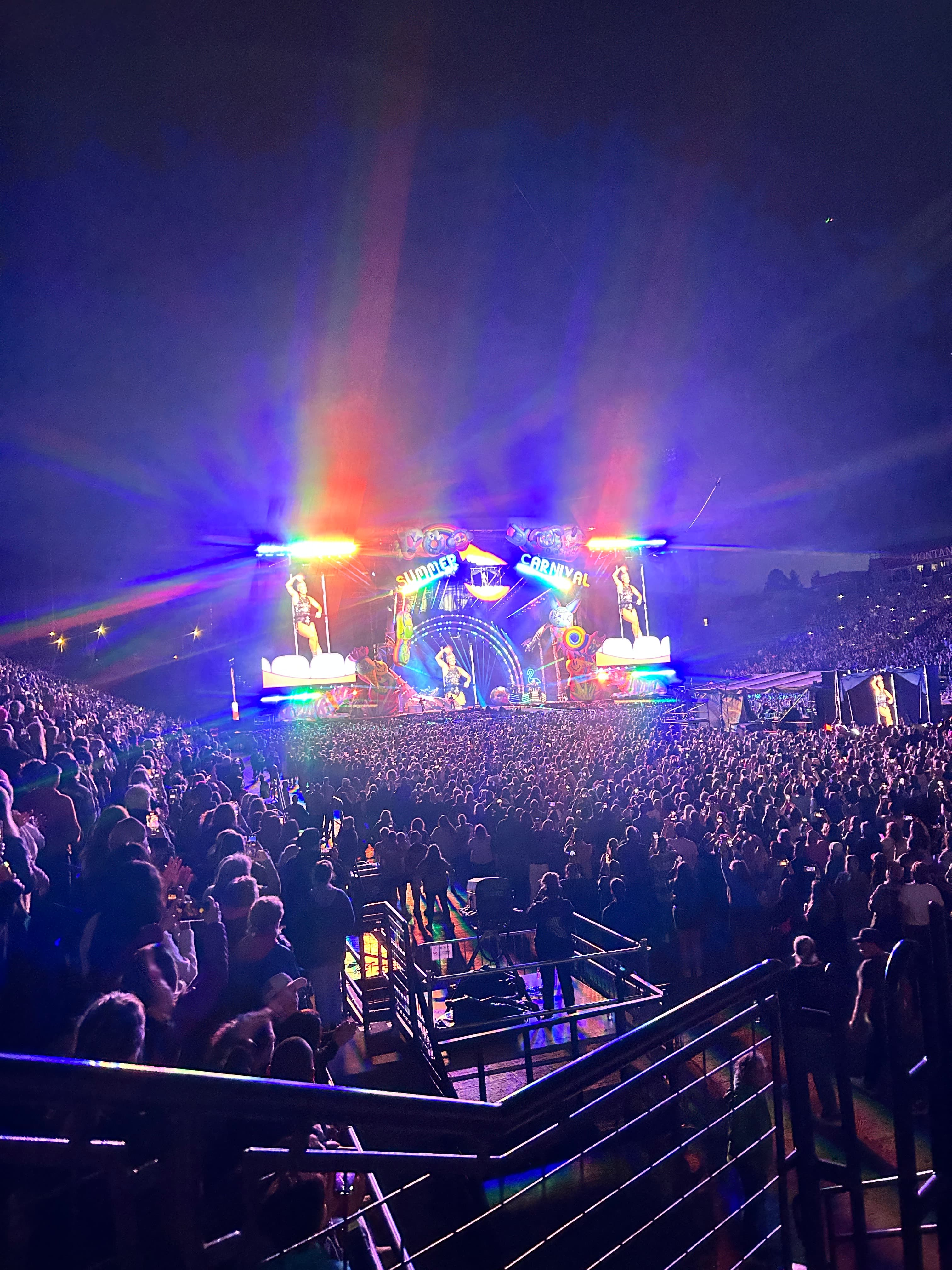 Pink performing onstage during her Summer Carnival concert in Missoula, Montana, in 2024