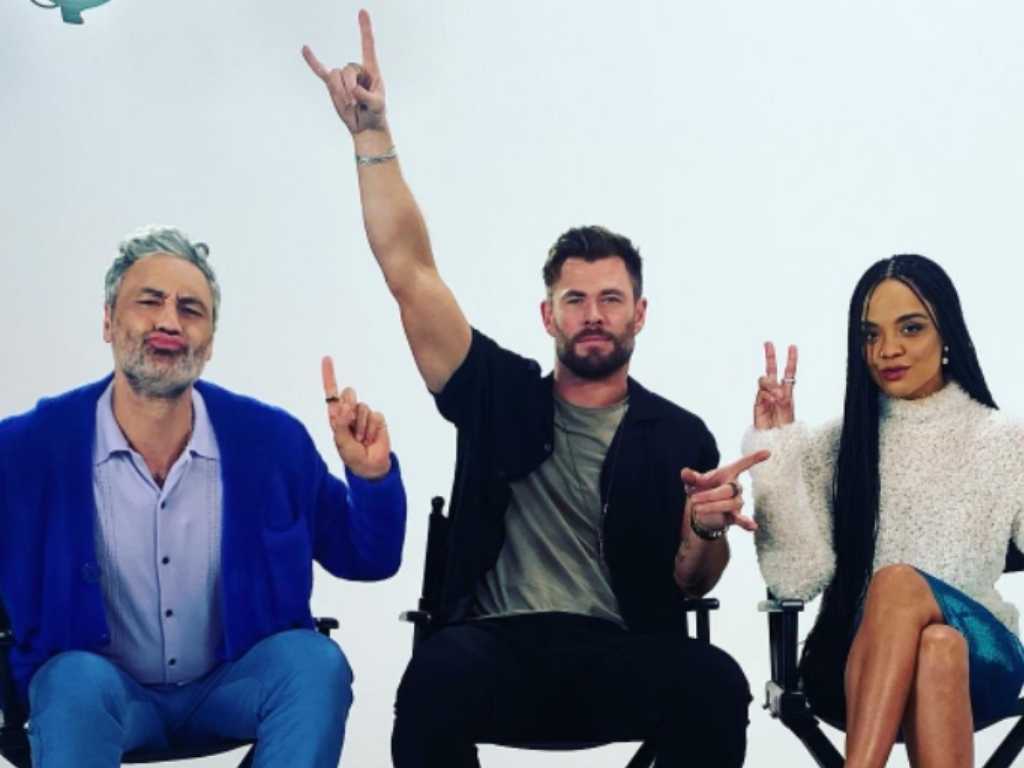 Thor: Love and Thunder director Taika Waititi and cast Chris Hemsworth and Tessa Thompson