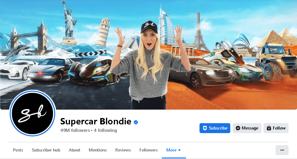 Screenshot of Supercar Blondie Facebook page