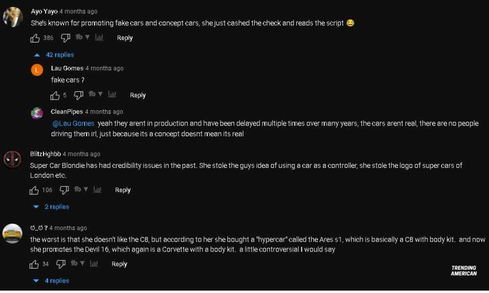 Youtube comments about Supercar Blondie from Life of Palos channel