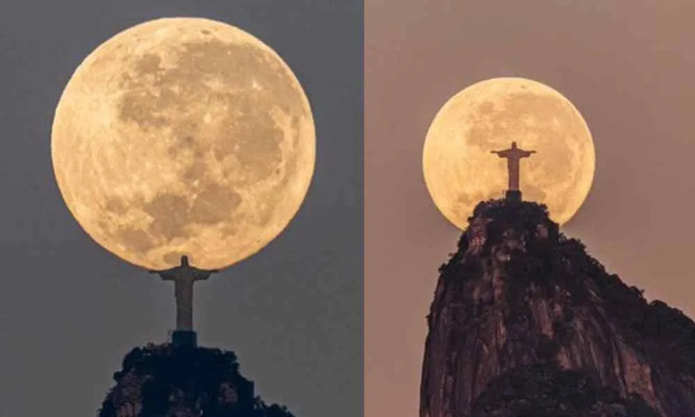 The Perfect Shot Of Christ The Redeemer Holding The Moon