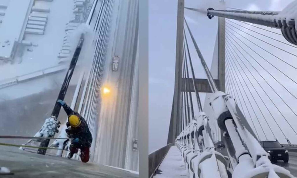 This Job Pays Nearly $100k To Climb Up Bridges & Clear Snow Jaw-dropping Snow Safety Job While Reaching Scary Heights!