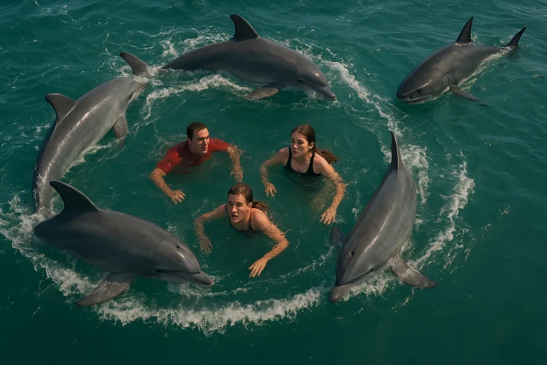 Dolphins Saved A Group Of Lifeguards From A Great White Shark Forming a Protective Circle Around!