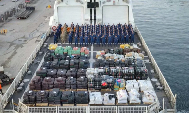 Officials announce the largest drug offload in U.S. Coast Guard history. The Coast Guard just offloaded more than 76,000 pounds of illegal drugs at Port Everglades, Florida — including 61,740 pounds of cocaine and 14,400 pounds of marijuana. Officials Announce The Largest Drug Offload in U.S Coast Guard History | Value Estimated at $473 Million!